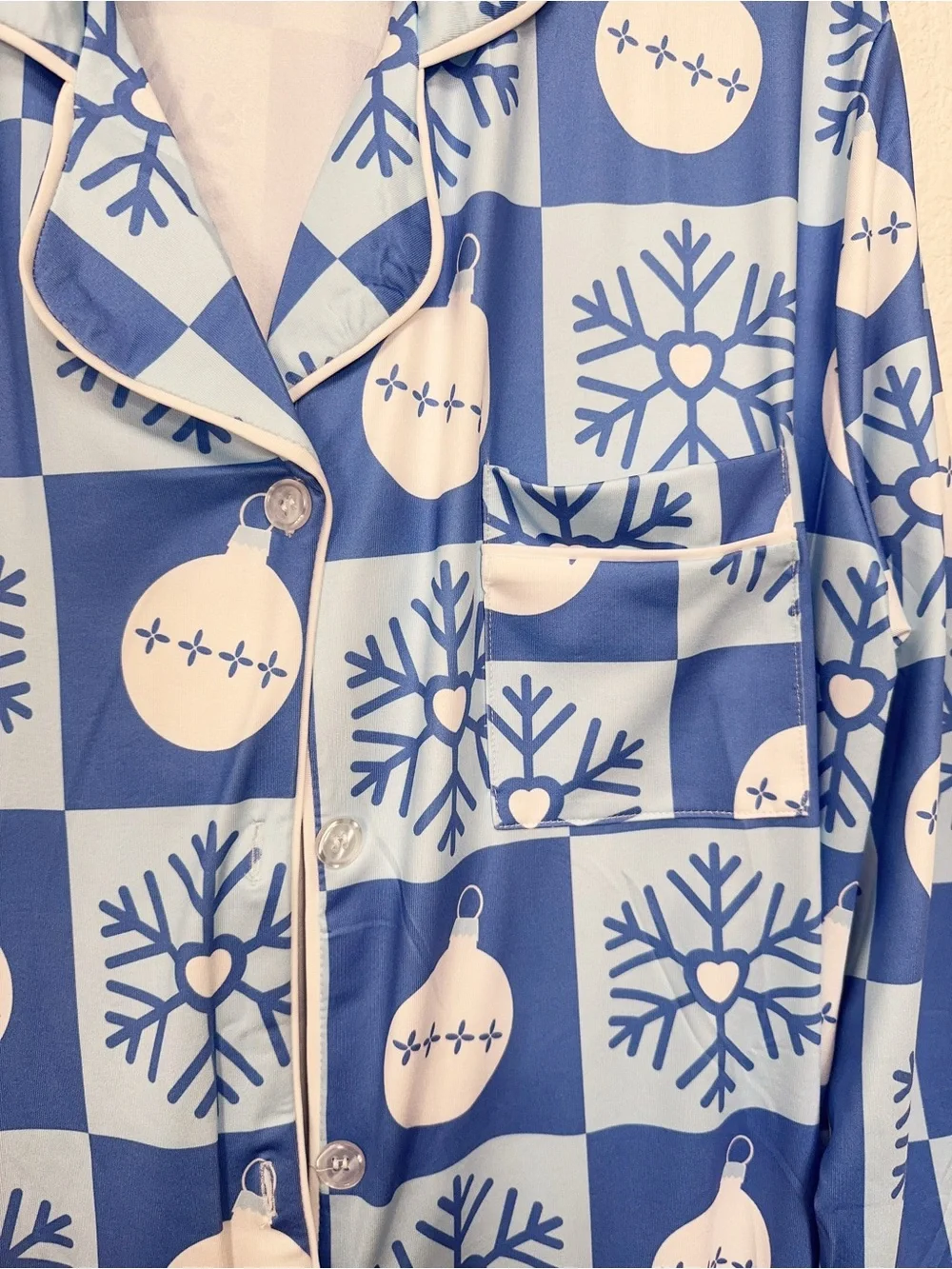 Miss Sparkling Blue White Christmas Snowflake Ornament Pajama Set Holiday PJs NW